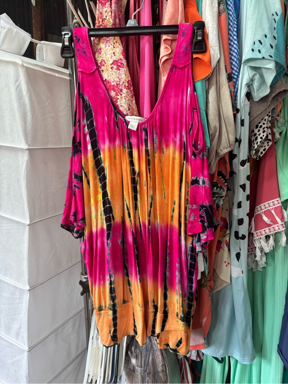 Boston Proper Pink & Orange Tie-Dye Scoop Neck Tunic